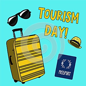 Tourism Day greeting card, vector illustration