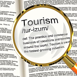 Tourism Definition Magnifier Showing Traveling Vacations And Holidays