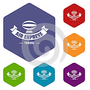 Tourism dirigible icons vector hexahedron