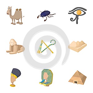 Tourism in Egypt icons set, cartoon style