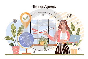 Tourism expert concept. Travel agent selling tour, cruise, airway