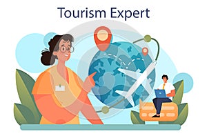 Tourism expert concept. Travel agent selling tour, cruise, airway or railway