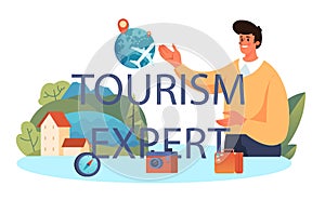 Tourism expert typographic header. Travel agent selling tour, cruise, airway