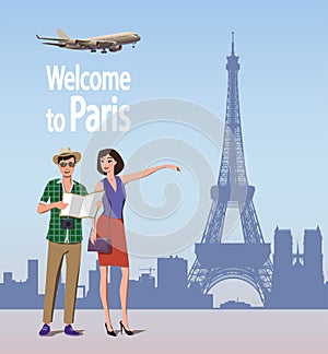 Tourism in France, tour flights to Europe. Vector