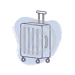 Tourism. Icon suitcase on wheels. Vector illustration of a suitcase on casters with a handle.with a handle.