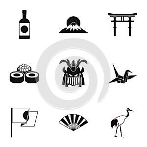 Tourism in Japan icons set, simple style