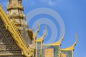 Tourism Khmer style roof architecture in Royal Palace, Phnom Penh, Cambodia, Asia.