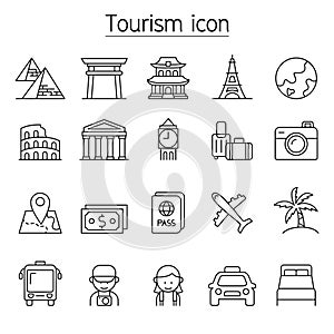 Tourism & Landmark icon set in thin line style