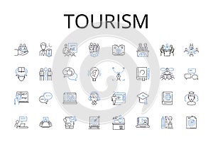 Tourism line icons collection. Travel Industry, Vacation Business, Hospitality Sector, Sightseeing Market, Excursion