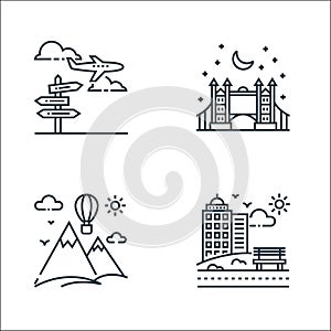 tourism line icons. linear set. quality vector line set such as town, hot air balloon, london bridge