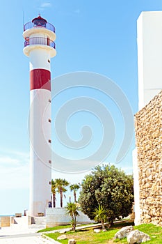 Tourism in spain. View of the lighthouse in Rota, Cadiz, Spain.