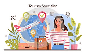 Tourism specialist concept. Travel agent selling tour, cruise, airway