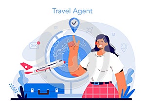 Tourism specialist concept. Travel agent selling tour, cruise, airway