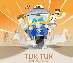 Tourism on tuk tuk driving to travel, journey trips, adventure, transportation,Thailand