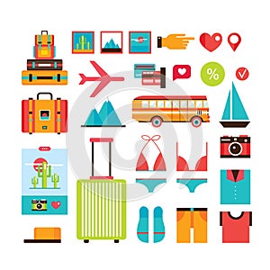 Tourism Vacation Summer trip icon collection Modern flat design