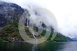 Tourism vacation and travel. Mountains and waterfall in Bergen, Norway, Scandinavia