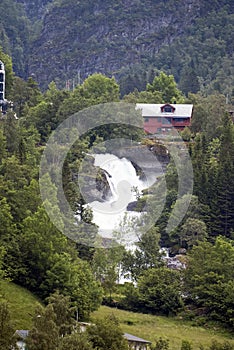 Tourism vacation and travel. Mountains and waterfall in Bergen, Norway, Scandinavia