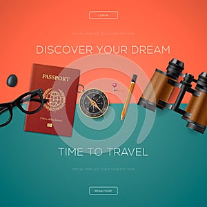 Tourism website template, vector illustration.