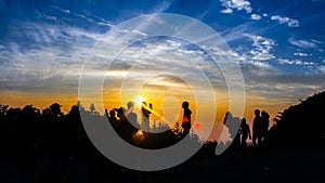 Tourisms at the top of mountain waiting sunrise