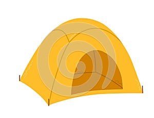 Tourist accessories. Camping tent yellow cartoon vector illustration isolated