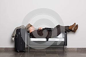 Tourist in anticipation of landing on aircraft