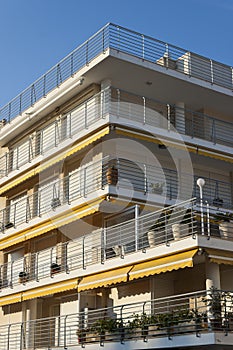 Tourist apartments balconies in Roc de Sant Gaieta, Spain.