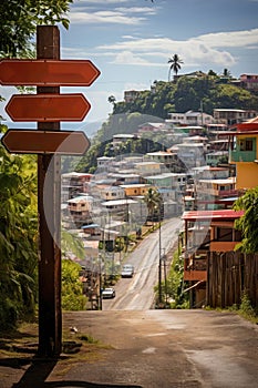 Tourist area outside of town Blank signs showing directions from wooden planks