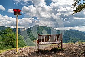 Tourist attraction empty bench on top of the hill Cipcie in Slovakia