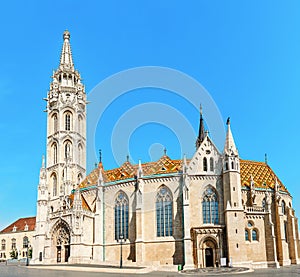 tourist attraction and landmark of Budapest - amazing architecture of the Cathedral of St. Matthias. Church is the biggest