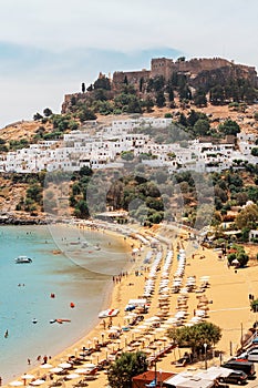 tourist attraction and landmark - Lindos town landscape. Travel and vacation destination in Rhodes island, Greece
