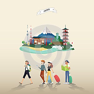 Tourist attraction landmarks in Japan illustration design