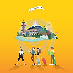 Tourist attraction landmarks in Japan illustration design