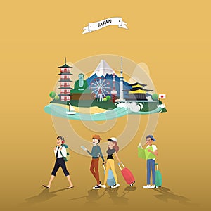 Tourist attraction landmarks in Japan illustration design