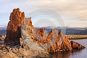 Tourist attraction Red Rocks called `Rocce Rosse` of Arbatax, Sardinia, Italy