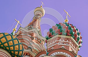 Tourist attraction St. Basil`s Cathedral on red square near the Kremlin in Moscow