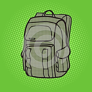 Tourist backpack green pop art style vector