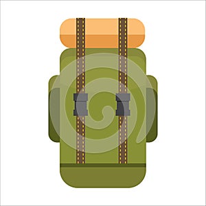 Tourist backpack or hike bags, knapsacks icon. Vector illustration