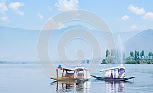 Tourist barges on Srinagar Lake, Kashmir, India