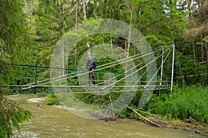 A tourist in the beautiful gorges of the Slovak Paradise National Park