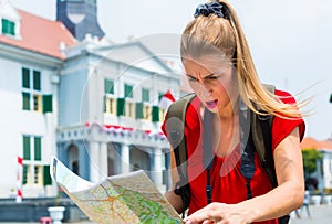 Tourist being lost in Jakarta, Indonesia