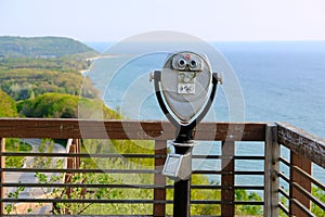 Tourist binoculars at Lake Michigan overlook