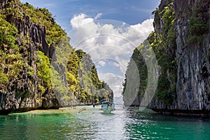 Tourist boat in Big Lagoon. El Nido in the province of Palawan, Philippines