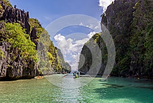 Tourist boat in Big Lagoon. El Nido in the province of Palawan, Philippines