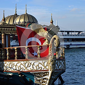 Tourist boat at the pier In Istanbul, Turkey