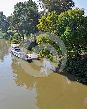 Tourist boat on the river Tisza, Tokaj