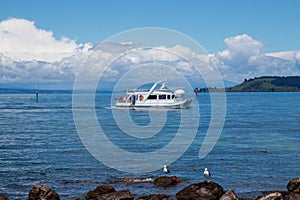 Tourist boat at Taupo lake, New Zealand