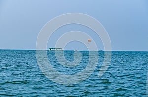 Tourist Boats and Blue Sea with beautiful coast of Indian Ocean, Tarkarli beach famous tourist destination