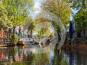 Tourist boats on the canals of Utrecht, the Netherlands