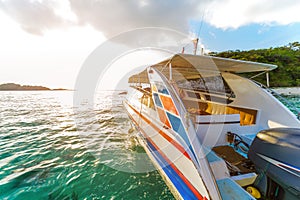 Tourist boats are floating in the sea