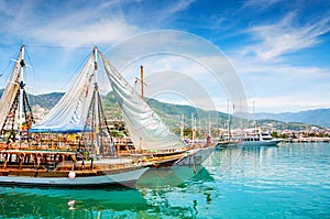 Tourist boats in the port of Alanya, Turkey